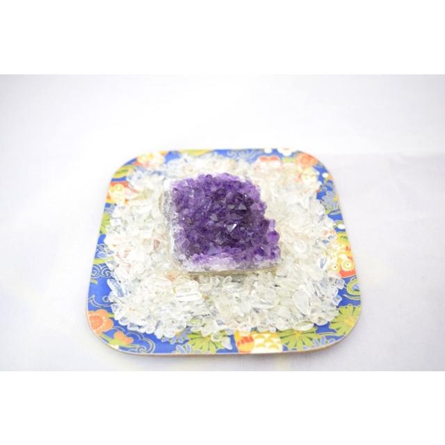 浄化インテリアセット【アメジストクラスター（愛情運アップ）＋選べる５色のさざれ石・上げたい運気をチョイス♪】お皿付き | 