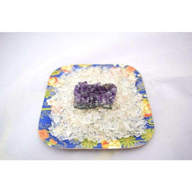 浄化インテリアセット【アメジストクラスター（愛情運アップ）＋選べる５色のさざれ石・上げたい運気をチョイス♪】お皿付き | 