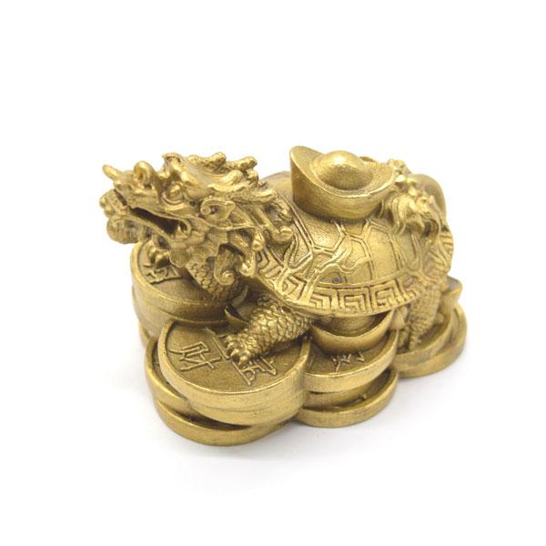 ドラゴンタートル 龍亀 ロングイ 元宝乗せ 銅製置物 5cm | 