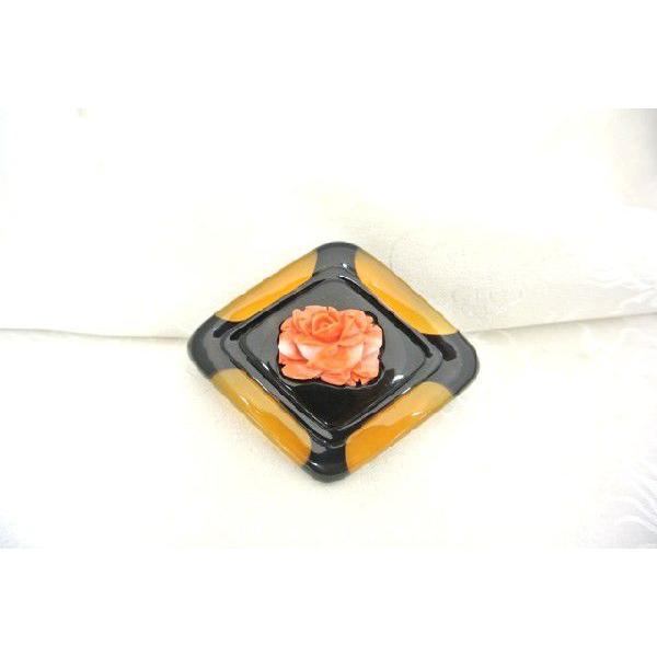 べっ甲 ブローチ 薔薇 菱形 長寿 縁起物