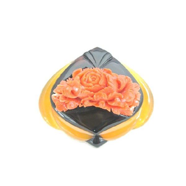 べっ甲 ブローチ 薔薇 滴型 長寿 縁起物