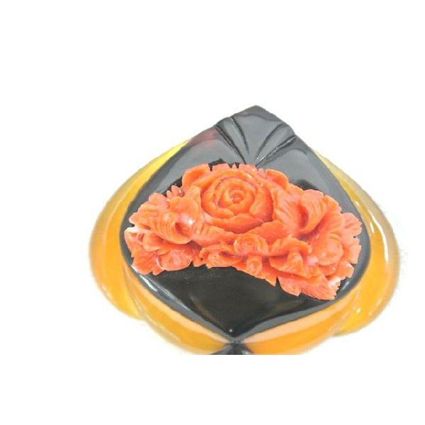 べっ甲 ブローチ 薔薇 滴型 長寿 縁起物_2