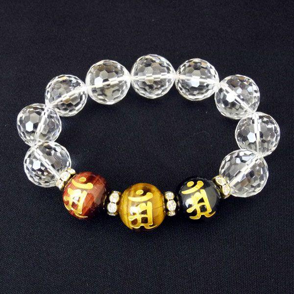 金彫り 梵字 三色タイガーアイ カットボール水晶 天然石ブレス 16mm玉 |  | 10