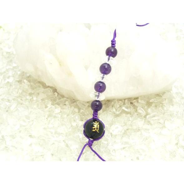 【メール便OK】 金彫り梵字 オニキス アメジスト ローズクォーツ 中国紐 天然石ストラップ | 