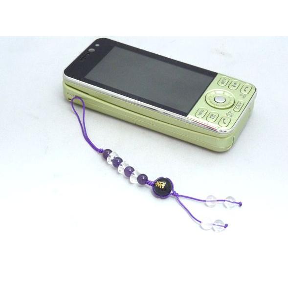 【メール便OK】 金彫り梵字 オニキス アメジスト ローズクォーツ 中国紐 天然石ストラップ |  | 09