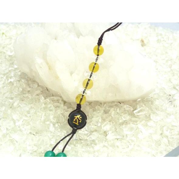 【メール便OK】金彫り梵字 オニキス シトリン アベンチュリン 中国紐 天然石ストラップ | 