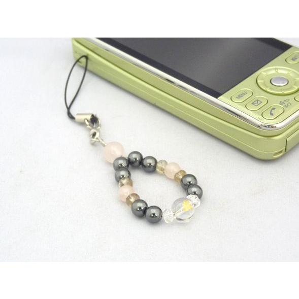 【メール便OK】金彫り梵字水晶 ローズクォーツ ヘマタイト 天然石ストラップ |  | 09