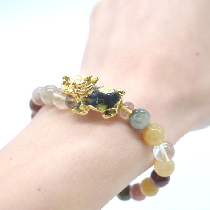 071132天然石フローライト龍亀ブレスレット 071132天然石フローライト