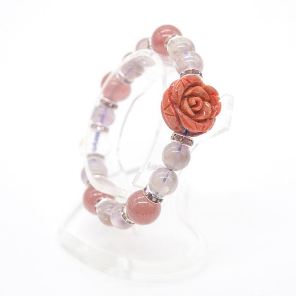 梵字選択式 金彫り梵字水晶 アップル珊瑚の薔薇付き ストロベリークオーツ アメジストファントム ロンデル 天然石ブレス 12mm玉 |  | 11