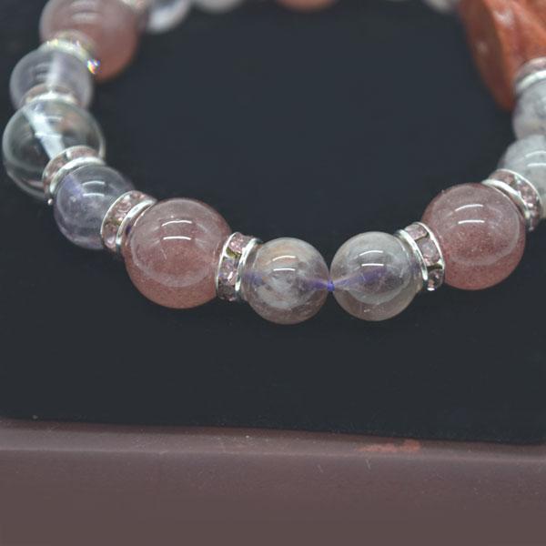 梵字選択式 金彫り梵字水晶 アップル珊瑚の薔薇付き ストロベリークオーツ アメジストファントム ロンデル 天然石ブレス 12mm玉 |  | 16