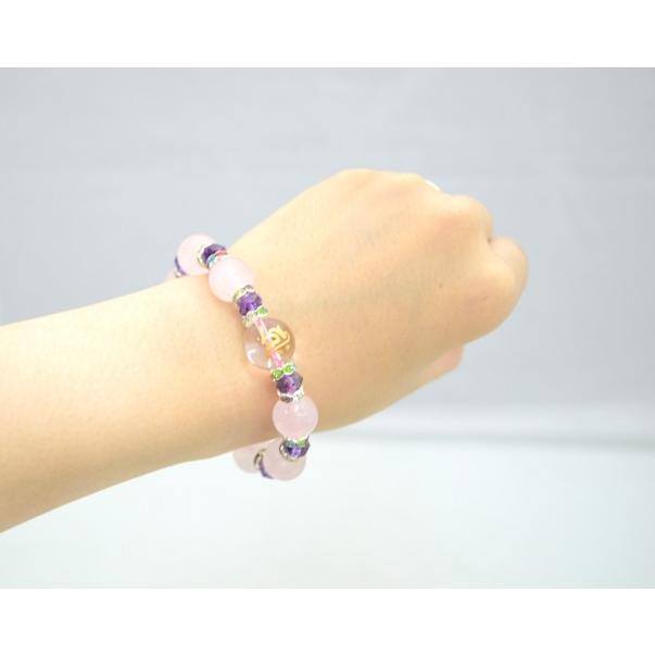 水晶 金彫り 梵字 ローズクォーツ カットアメジスト 天然石ブレスレット 14mm |  | 10