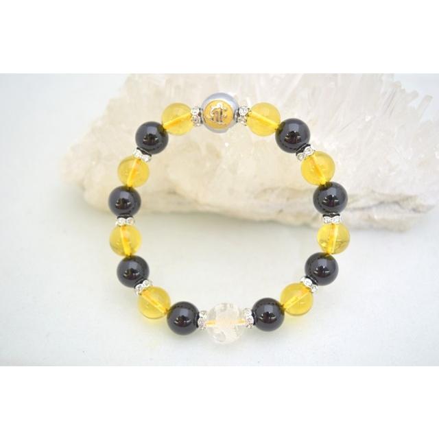 ヘマタイト 金彫り 梵字 オニキス シトリン 龍彫り水晶 ブレスレット 12mm | 