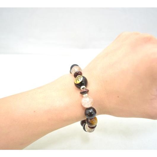 オニキス 金彫り梵字 青瑪瑙 ルチル タイガーアイ 天然石ブレスレット 14mm |  | 10