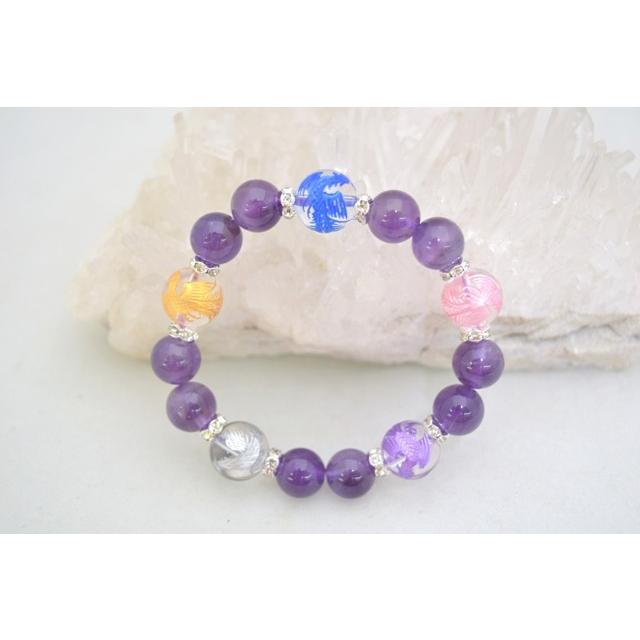 五つの鳳凰 カラー彫り鳳凰 平和 寿福 願望の実現 パワーストーンブレスレット | 