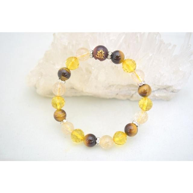 レッドタイガーアイ 金彫り 梵字 ルチルクオーツ カットシトリン 天然石ブレスレット 12mm | 