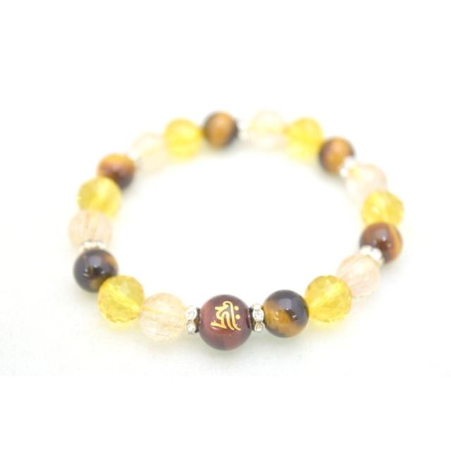 レッドタイガーアイ 金彫り 梵字 ルチルクオーツ カットシトリン 天然石ブレスレット 12mm |  | 09