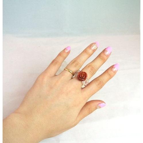 薔薇彫りサンゴ 珊瑚 コーラル 水晶 指輪 天然石リング 女性のお守り |  | 02