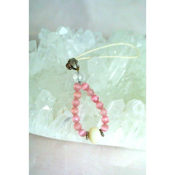 【メール便OK】 珊瑚 ストラップ ピンクキャッツアイ 選べる2種類 |  | 01