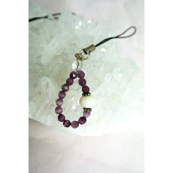 【メール便OK】 珊瑚 ストラップ パープルキャッツアイ 選べる2種類 |  | 02