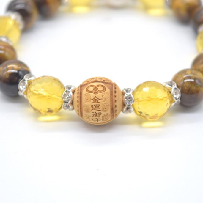 大黒天 木製彫り物パーツ 金運御守ブレスレット 金龍彫りホワイト