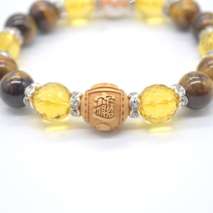 大黒天 木製彫り物パーツ 金運御守ブレスレット 金龍彫りホワイト