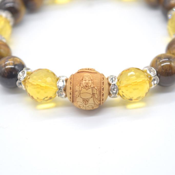 大黒天 木製彫り物パーツ 金運御守ブレスレット 金龍彫りホワイト