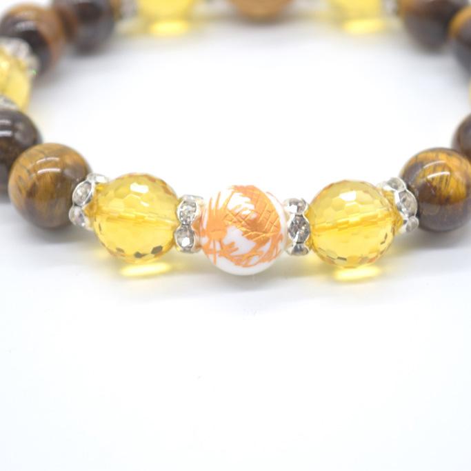 大黒天 木製彫り物パーツ 金運御守ブレスレット 金龍彫りホワイト