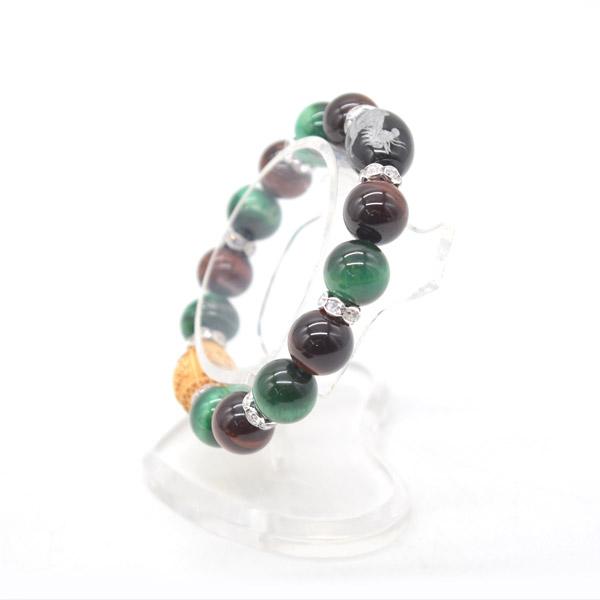 馬彫りオニキス 大黒天木製彫り物パーツ付き ブレスレット レッドタイガーアイ グリーンタイガーアイ 天然石アクセサリー 金運御守 |  | 01