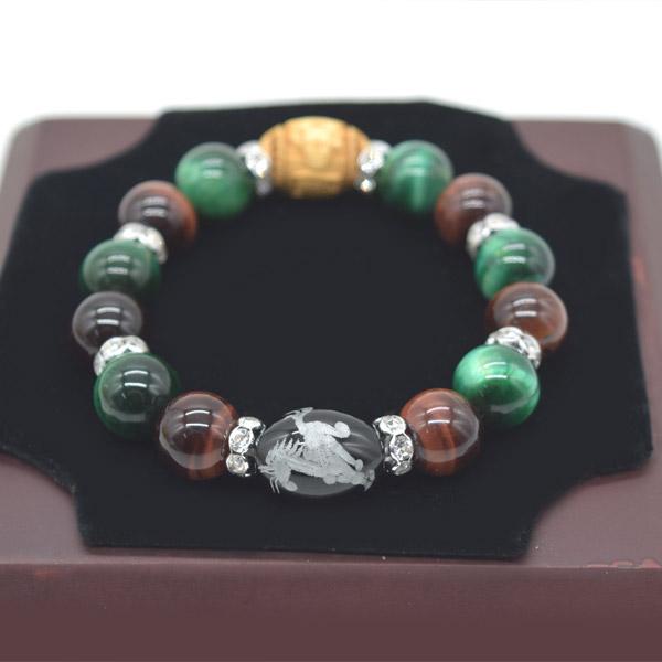 馬彫りオニキス 大黒天木製彫り物パーツ付き ブレスレット レッドタイガーアイ グリーンタイガーアイ 天然石アクセサリー 金運御守 |  | 02