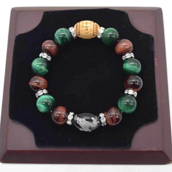 馬彫りオニキス 大黒天木製彫り物パーツ付き ブレスレット レッドタイガーアイ グリーンタイガーアイ 天然石アクセサリー 金運御守 |  | 04