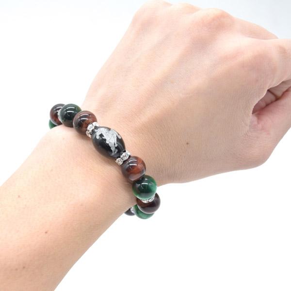 馬彫りオニキス 大黒天木製彫り物パーツ付き ブレスレット レッドタイガーアイ グリーンタイガーアイ 天然石アクセサリー 金運御守 |  | 07