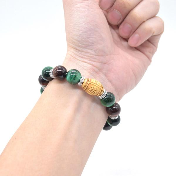 馬彫りオニキス 大黒天木製彫り物パーツ付き ブレスレット レッドタイガーアイ グリーンタイガーアイ 天然石アクセサリー 金運御守 |  | 08