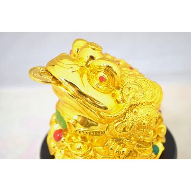 三脚蟾蜍 三本足 カエル 置物 回転する 樹脂製 台座付き 金 13cm