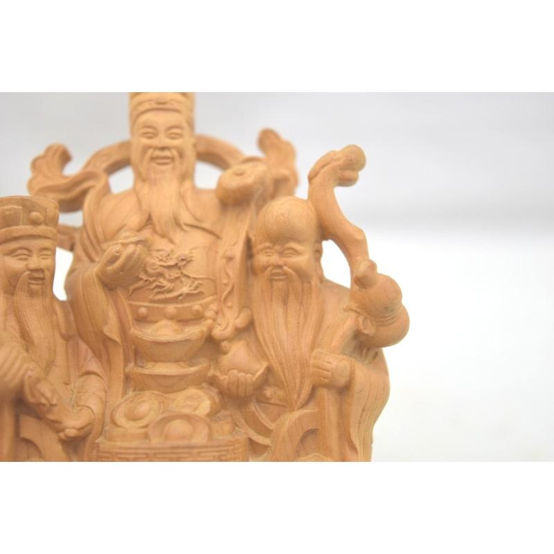 福禄寿講堂 木製置物 木彫り 幸福 財産 長寿 元宝 瓢箪 10cm : 横浜