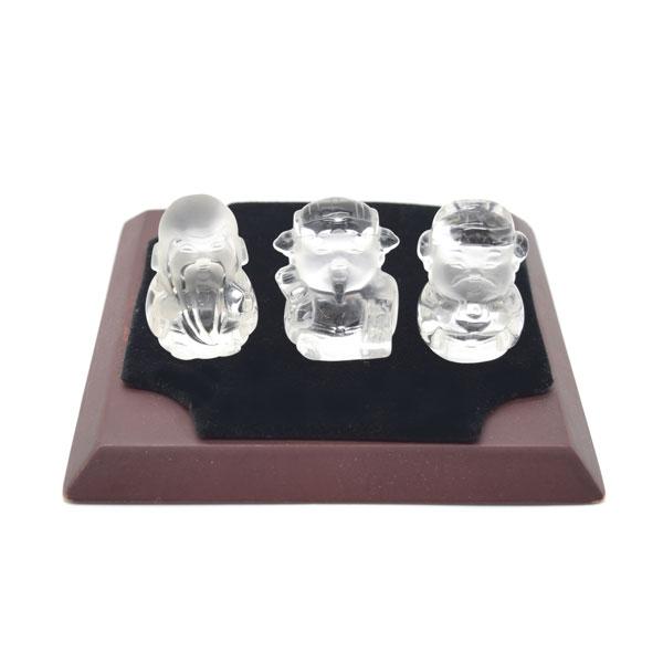 天然石 水晶 福禄寿置物 3体セット 福禄寿 置物 水晶 天然石製 彫刻 3.5cm アジアの神様 三体セット ミニ