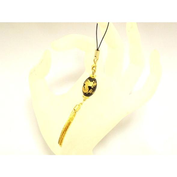 オニキス 龍 ドラゴン 金彫り シトリン 黄水晶 天然石ストラップ | 