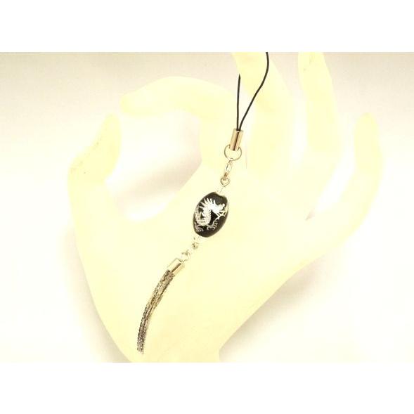 魔除け・仕事運/オニキス龍（ドラゴン）銀彫り×水晶（クリスタル）ストラップ | 