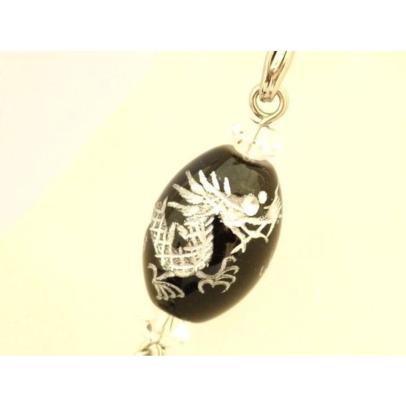 魔除け・仕事運/オニキス龍（ドラゴン）銀彫り×水晶（クリスタル）ストラップ |  | 01