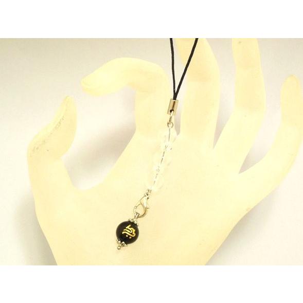 【メール便OK】 金彫梵字 オニキス 水晶 天然石ストラップ | 