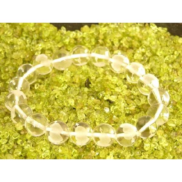 ダブルハート＆天使の矢彫り水晶水晶パワーストーンブレスレット　10mm