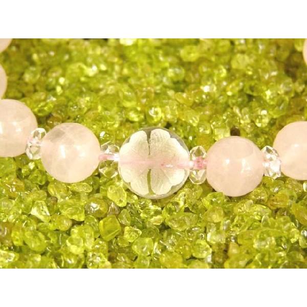 四葉のクローバー彫り水晶【幸せな恋愛】ローズクォーツパワーストーンブレスレット　１０mm　 |  | 01