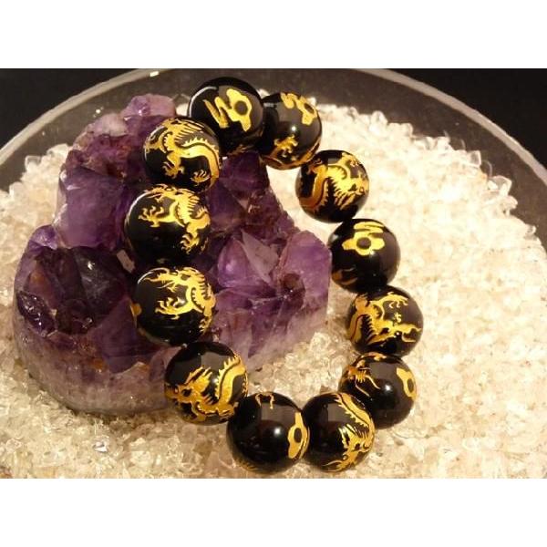 総金龍彫ブレス ブラックオニキス 最高の運気 オニキスパワーストーンブレスレット 18mm | 