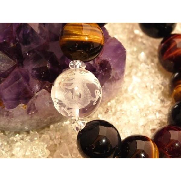 3色タイガーアイ 20mm水晶龍彫 天然石ブレスレット 虎目石 水晶 パワーストーン 18mm玉 |  | 01