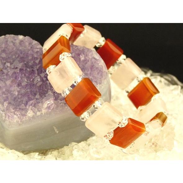 【恋愛運・仕事運UP!!】ローズクォーツ＆カーネリアン【多面カット】パワーストーン・ブレスレット | 