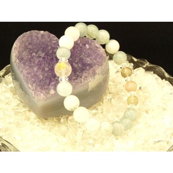 恋愛運 金運up 金彫り梵字 ローズクォーツ アクアマリン ストロベリークォーツ他 ブレス 9mm | 