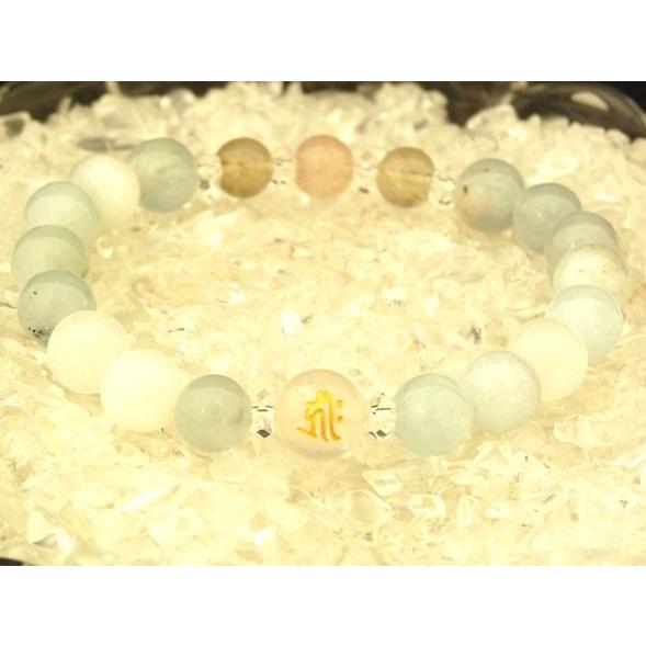 恋愛運 金運up 金彫り梵字 ローズクォーツ アクアマリン ストロベリークォーツ他 ブレス 9mm |  | 01