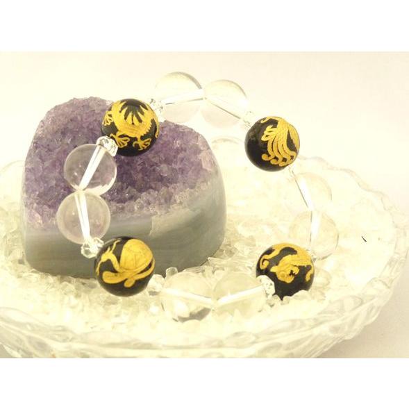 金彫り四神オニキスブレス オニキス 水晶 厄よけ 16mm | 