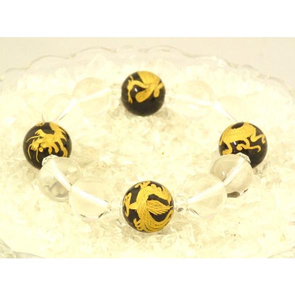 金彫り四神オニキスブレス オニキス 水晶 厄よけ 16mm |  | 01