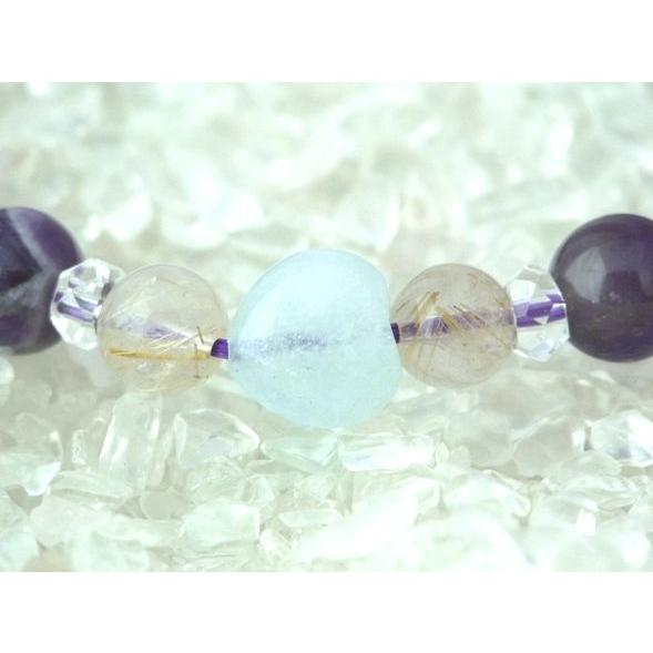 愛情運 金運up 金彫り梵字 水晶 アメジスト インカローズ アクアマリン ルチルクォーツ ブレス |  | 02