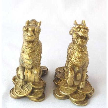 麒麟 置物 家庭円満 銅製 風水アイテム ペア 中 |  | 01